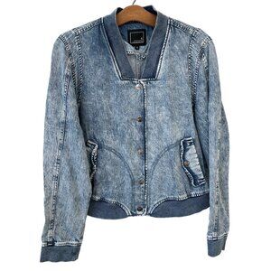 Lily & Lottie Jacket Size Medium Denim Bomber Blue Tencel Streetwear Acid Wash